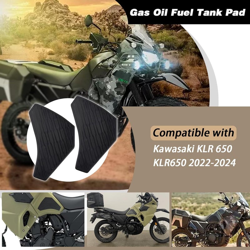 Ciuouient Motorcycle SideTank Pad, Gas Oil Fuel Tank Pad, Rubber Decal Tank Protector, Anti-Slip Scratch-Resistant Protector Sticker Compatible with Kawasaki KLR650 2022-2024 - Image 2